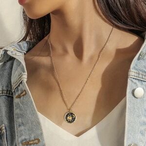 NEW Golden Whimsigoth Witchy Style Necklace w/ Moon & Sun Circle Pendant